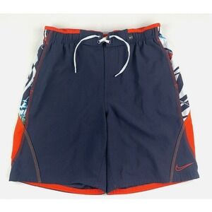 Nike‎ Swim Trunks Men's L Gray Orange Floral Mesh Lined Board Shorts